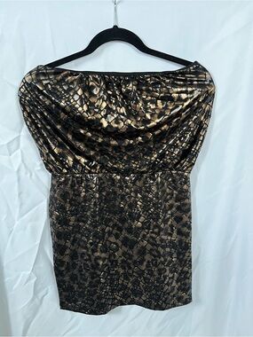 Strapless Metallic Bronze & Black Evening Sheath Dress